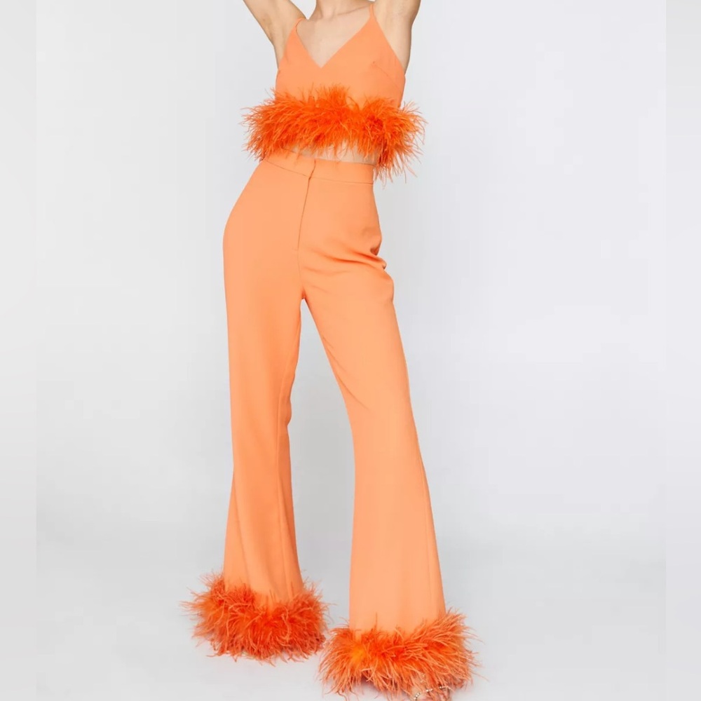Nasty Gal Feather Trim Pants Set